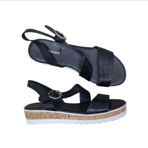 Marc Fisher Grandie Wedge Sandal  Black Croc Print Size 9.5 M